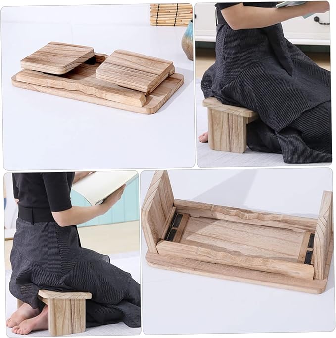 Mikikit Meditation Bench Portable Wooden Kneeling Stool Foldable Zen Stool for Meditation Prayer and Tea Non-Slip Design Lightweight for Home Use