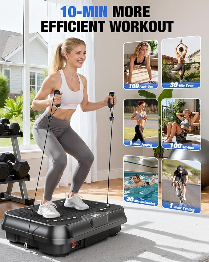 Bigzzia Vibration Plate Exercise Machine for Weight Loss – 100-Speed Platform with Remote & Resistance Bands, 450 lbs Capacity – Quiet Full Body Workout for Lymphatic Drainage at Home