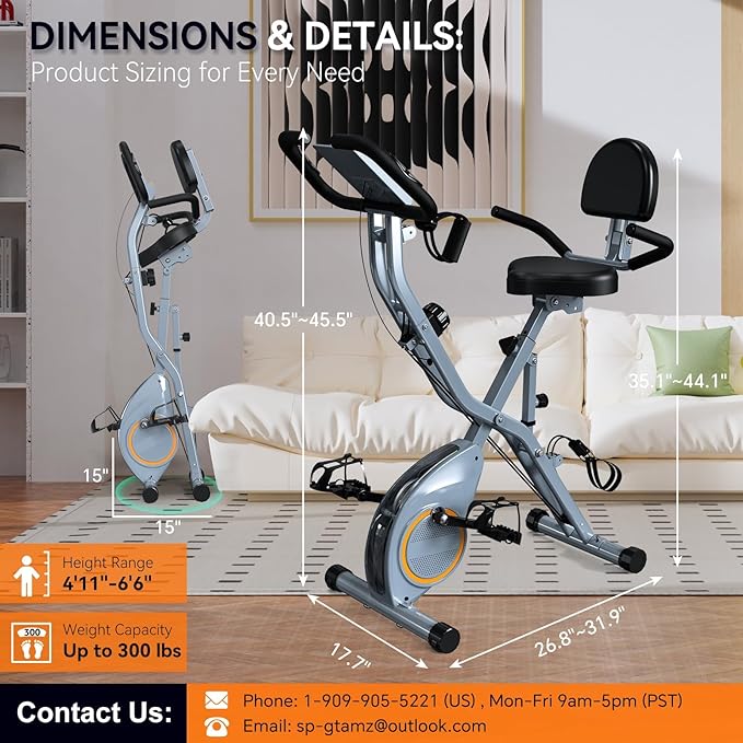 Foldable Exercise Bike Stationary Bikes for Home, 5 IN 1 Indoor Workout Bike for Seniors, with 16-Level Quiet Magnetic Resistance, 6.6 LBS Flywheel and 300LBS Capacity, 2025 Designed 817 X-bike Black