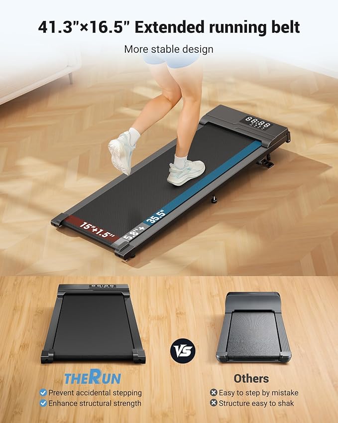 THERUN 10% Walking Pad with Auto Incline, Walking Pad for Home and Office, 2.5 HP Brushless Core Portable Under Desk App Walking Pad with Remote Control and LED Display