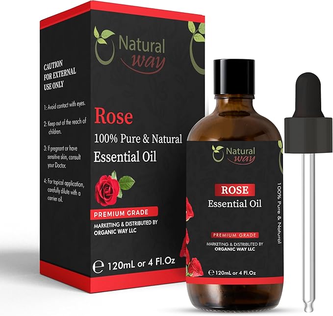 Rose Essential Oil | Pure Aromatherapy Oil for Diffusers, Hair Growth, Skin, Scalp Care, Massage | Refreshing Hair Oil for Women & Men | Natural Essential Oil for Diffuser | 4 Fl Oz (120 mL)