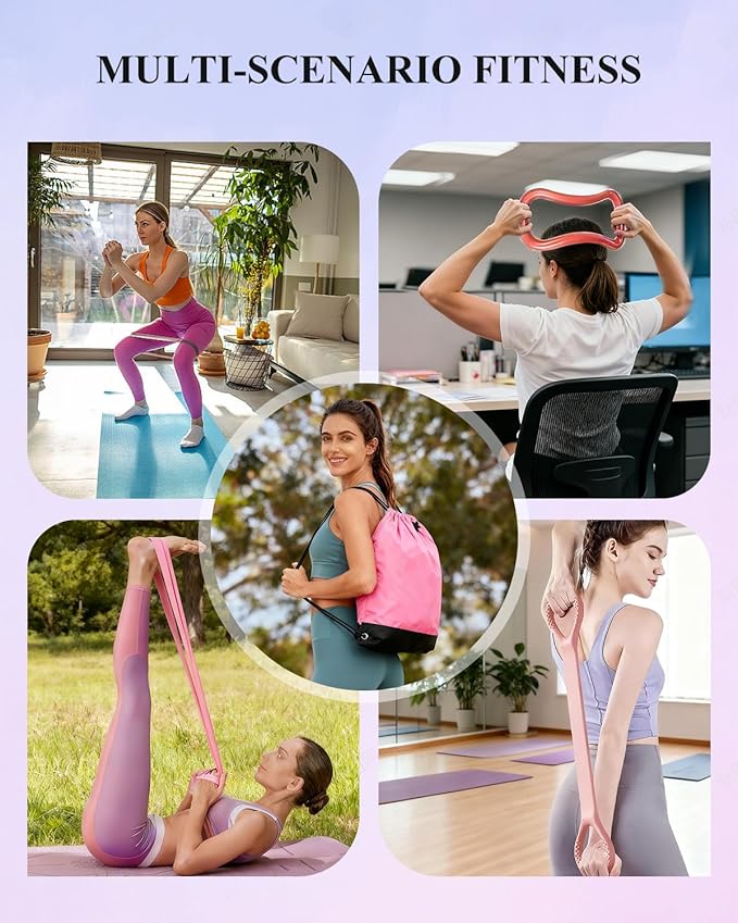 Home Workout Pilates Kit for Women, Better me Pilates Ring and Ball Set Essentials Equipment, with 5 Resistance Bands, Massager Roller, Yoga Starter Accessories for Toning Arms, Thighs & Core