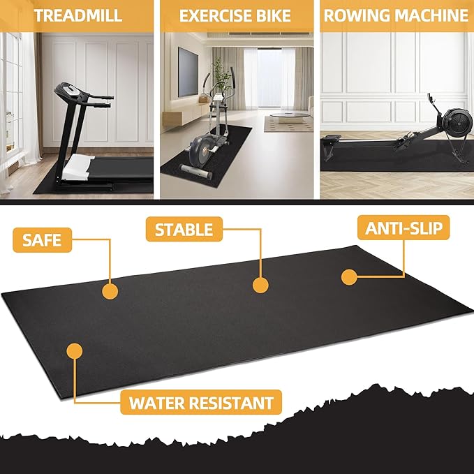 Fitvids High Density 1/4-Inch Thick Gym Equipment Mat, Non-Slip Floor Protection for Heavy Exercise, Treadmill and Bike Mat in Multiple Sizes