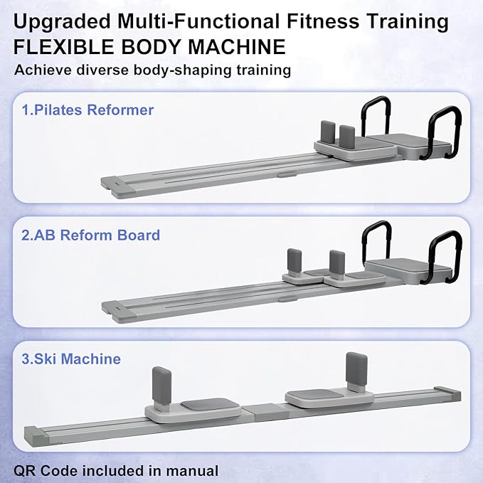 Pilates Reformer -Pilates Board with 66.9'' Extended Track Portable Multifunctional Abdominal Pilates Ski Machine for Home Workout Equipment, Pilates Machine