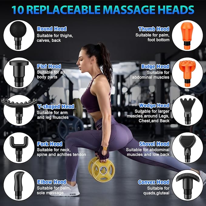 TOLOCO Massage Gun, Deep Tissue Back Massage for Athletes for Pain Relief, Percussion Massager with 10 Massages Heads & Silent Brushless Motor, Valentines Day Gifts for Him Her, Carbon