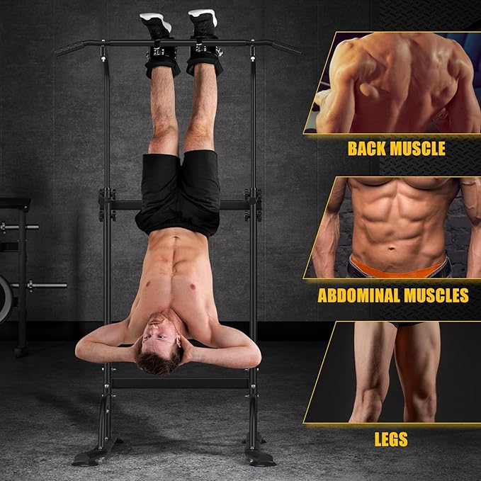 Pull Up Dip Station For Home Gym Strength Training Workout Dip Station Height Adjustable Free Standing Multi-Function Chin Up Bar Dip Stations 330LBS Weight Capacity Black