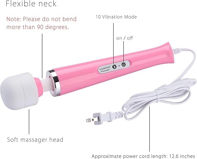 CHARMING Wired Powerful Handheld Back Massager with Strong Vibrations, Personal 10 Speeds Therapy Massager for Sports Recovery, Muscle Aches, Body Pain (Pink)
