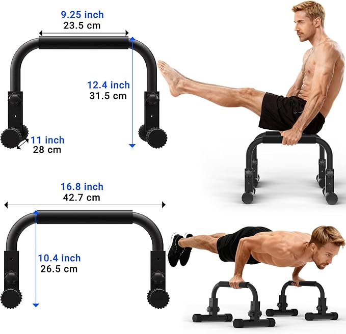 READAEER Adjustable Push Up Bar, High Strength Non-Slip Parallettes Bars & Dip Bars With Foam Handles,Heavy-Duty Calisthenics Parallel Bars for L-Sit, Dips, Home Gym Strength Training Workout