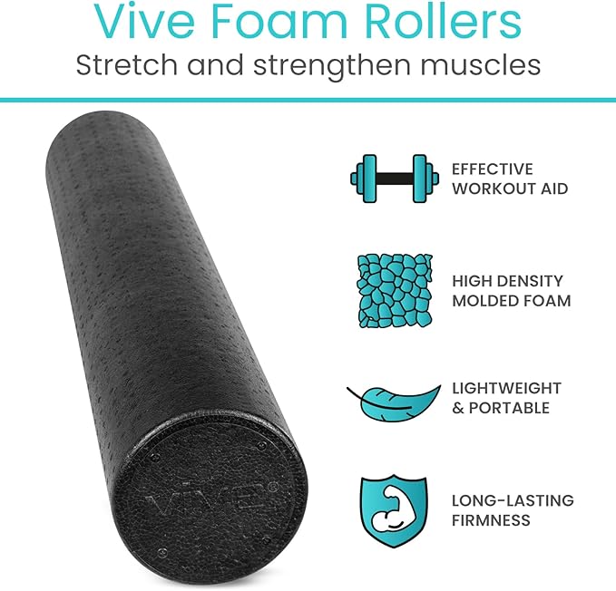 Vive High Density Foam Roller (36 inch) - Large Foam Roller for Exercise, Physical Therapy, Yoga, Pilates, Stretching - Pain Relief Massager for Trigger Point, Deep Muscle Massage, Myofascial Release