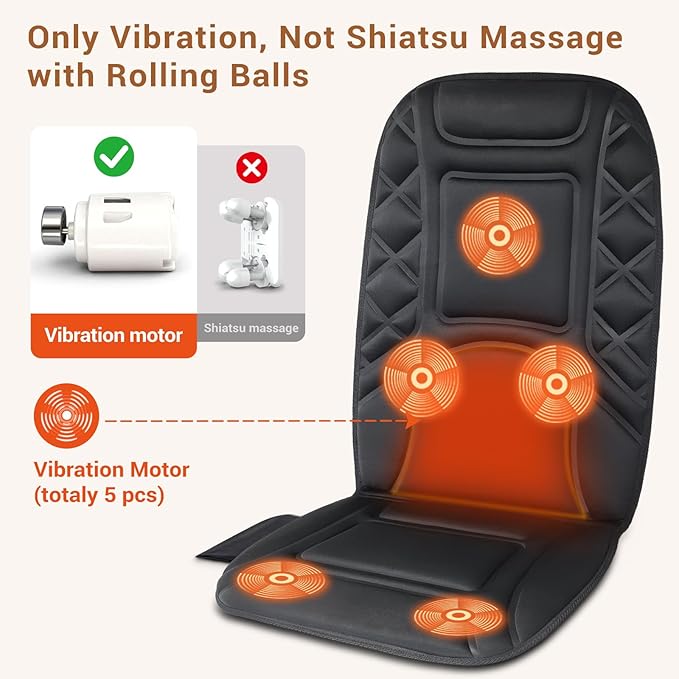 Back Massager with Heat,Heated Seat Cover Cushion with 5 Vibrating Massage Nodes Chair Pad for Pain Relief Home Office Use