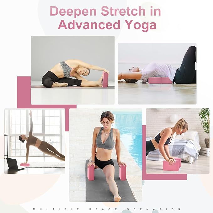 2 Pack Yoga Block, Premuim EVA Foam Block, Durable Non-slip Exersice Block for Yoga, Pilates, General Fitness, Stretching, Toning Workouts and Meditation