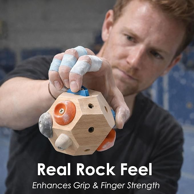 Handcrafted Solid Wood Climbing Boulder Block – Finger Strength Trainer with Custom Routes, Portable Grip Training & Stress Relief Toy, Includes Climbing Keychain & Finger Tape Gift