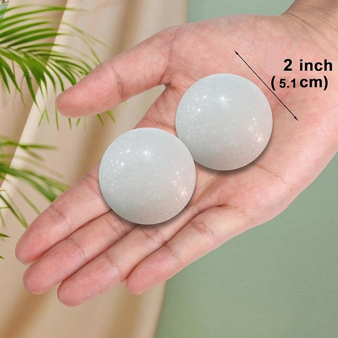 Natural Marble Baoding Chinese Meditation Balls, Stress Relief Hand Exercise Therapy Set, White X-Large-2"