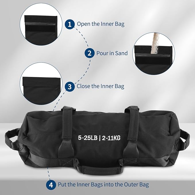 Sandbags for Workout,Adjustable Sand Bags for Fitness,Yoga, Strength Training and Full-Body Workouts,Black