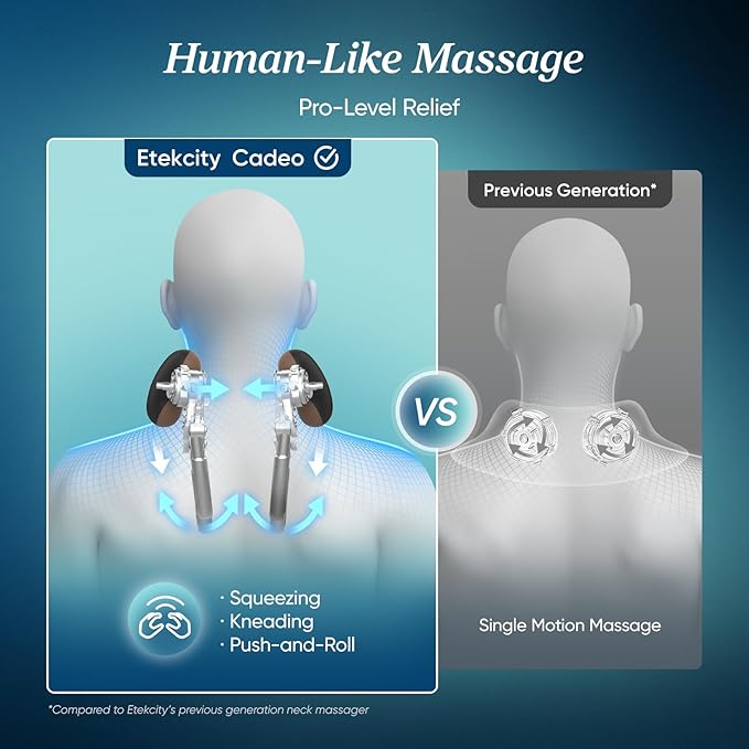 Etekcity FSA Eligible Cordless Neck Massager for Pain Relief Deep Tissue, Shiatsu Shoulder Massager with Heat, Massage Tools for Trapezius, Lymphatic Drainage, Relaxation Therapy, HSA Items, Cadeo