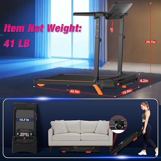 Folding 3 in 1 Walking Pad Treadmill with Handle Bar & Incline, 300 lb Capacity, Portable Under Desk Treadmill for Home Small Spaces Office