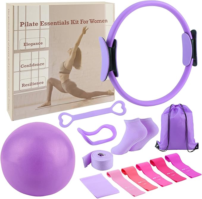 ASIEIT 13 PCS Pilates Kit for Women, Home Pilates Equipment with 5 Resistance Bands, 14'' Magic Circle, Pilates Ball and Ring, Compact Workout Set for Home Workout, Strength and Flexibility