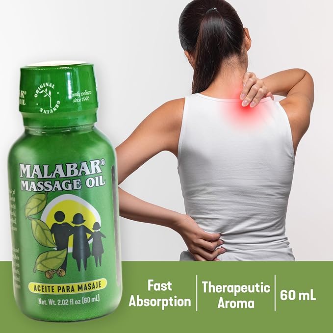 Malabar Massage Oil - 60ml, Muscle Comfort Formula with Malabar Axocopaque, Clove, Mint for Stress Relief