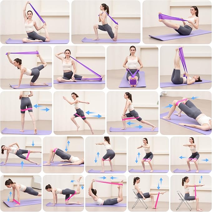 Pilates Ring Fitness Circles Set, Dual Padded Handles Home Pilates Equipment Set for Women Includes 2 Pilates Ring, 2 Pilates Mini Ball, and 5 Resistance Bands at Home Pilates Workout Set