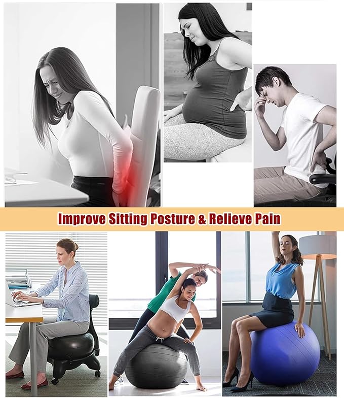 Ergonomic Balance Ball Chair, Exercise Ball Chair, Inflatable Yoga Ball Chair Suitable for Home, Gym, Office, and Classroom Use.