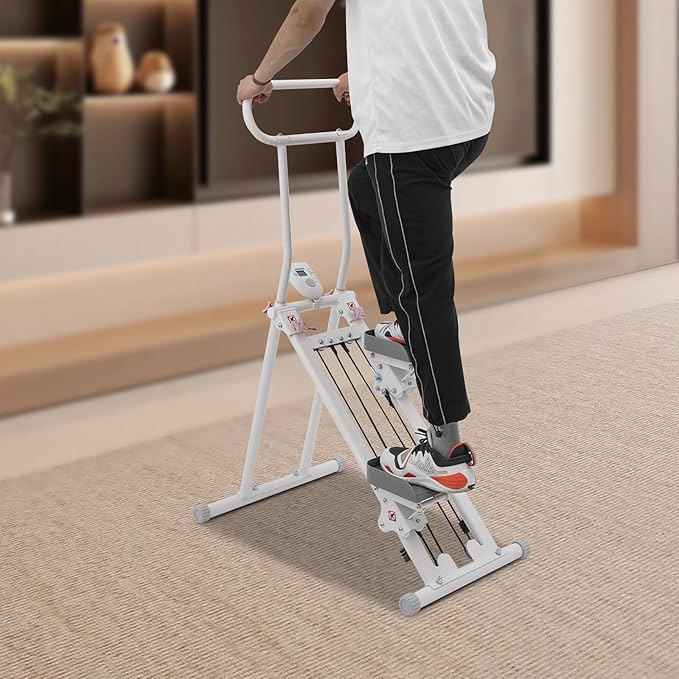 Stair Stepper for Home Gym, Folding Vertical Climber, Adjustable Handrail Height Foldable Cardio Exercise Machine Low Noise with Anti-Slip Foot Covers, High Weight Capacity