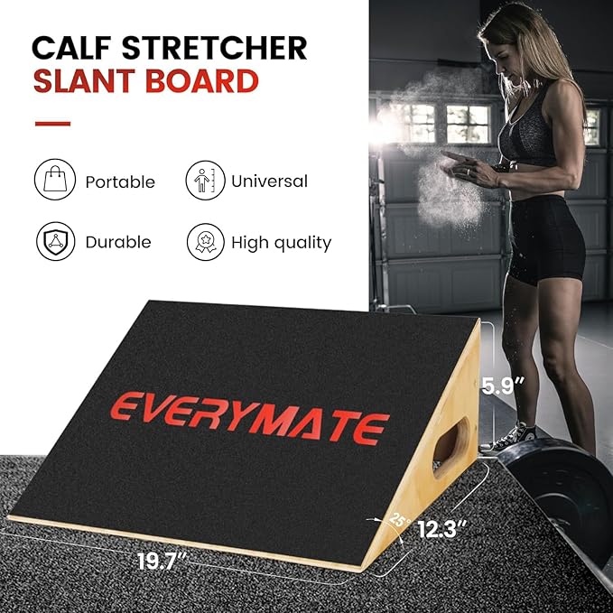 EVERYMATE Heavy-Duty Wooden Slant Boards for Exercise & Calf Stretch – 19.7" Wide Incline Board for Squats, Non-Slip Surface, Fixed 25° Angle for Strength & Flexibility Training, 1200 lbs Capacity