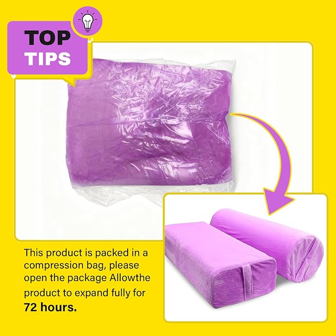 2 PCS Yoga Bolster Pillow for Restorative Yoga, High Density Foam Meditation Bolster with Washable Velvet Cover and Carry Handle Meditation Pillow Set with Round and Rectangular