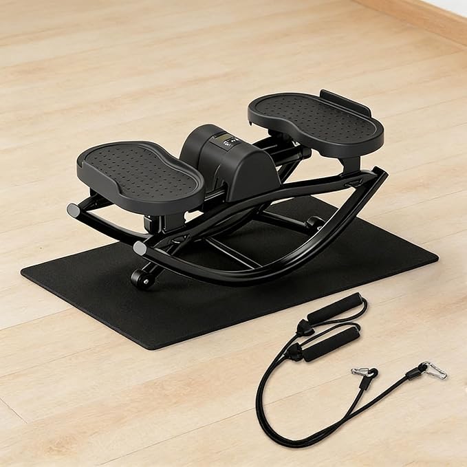 Rock Stepper Machine for Home Exercise, Compact Side to Side Lateral Stepper with Resistance Bands, No Assembly Required, Portable Mini Stepper for Apartment