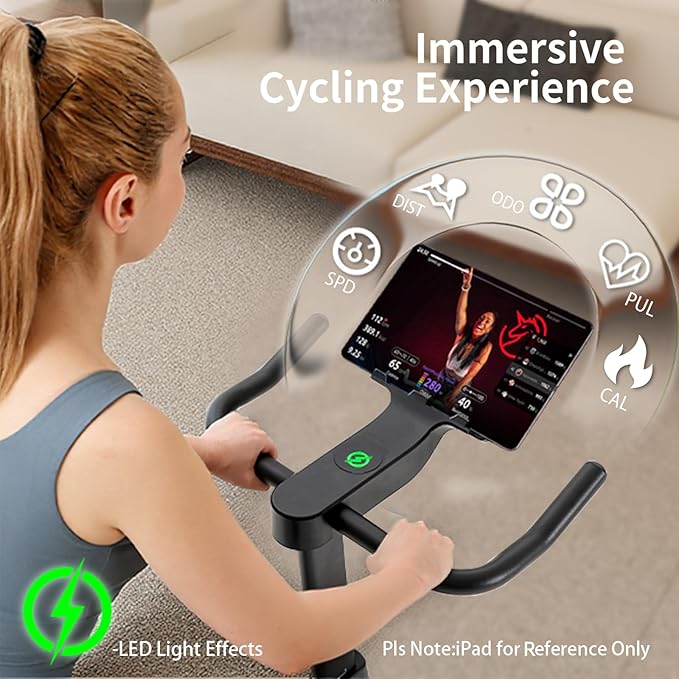 YESOUL Self-Powered Exercise Bike with Exclusive Smart App & Dynamic LED Lights – Silent Magnetic Resistance, Dual-Stage Drive, Stable 300 lbs Frame, Indoor Cycling Bike for Home