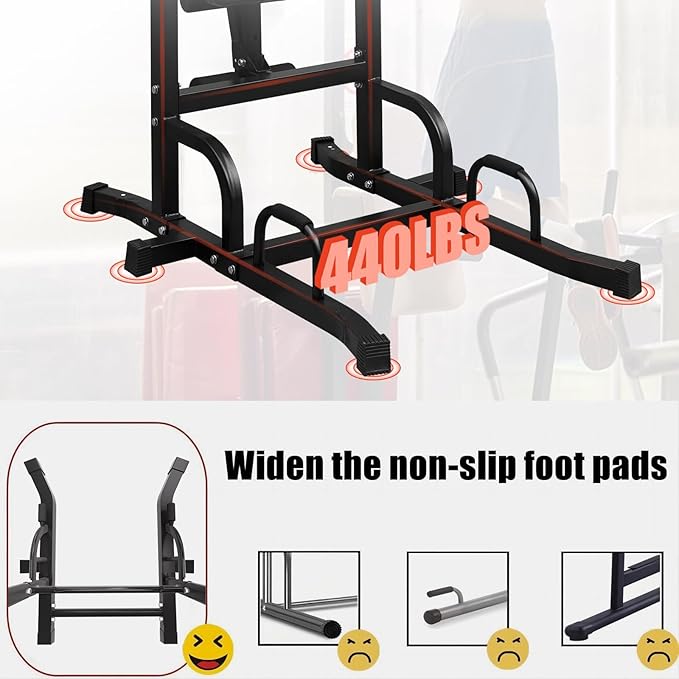 Power Tower Pull Up Bar for Home Gym, Multi Functional Pull Up Bar Stand Dip Bar Station with Weight Bench, Adjustable Height Workout Dip Station Strength Training Fitness Equipment