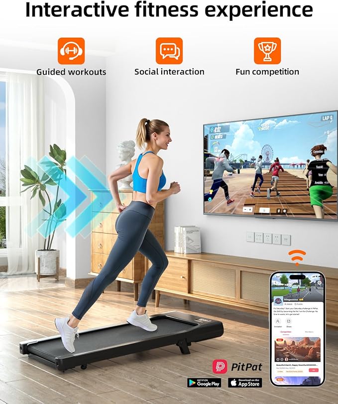 DeerRun Under Desk Walking Pad Treadmill for Home & Office, 6% Manual Incline, 2.5 HP, 0.6–3.8 MPH Walking Speed, 300 lb Capacity, App & Remote Control