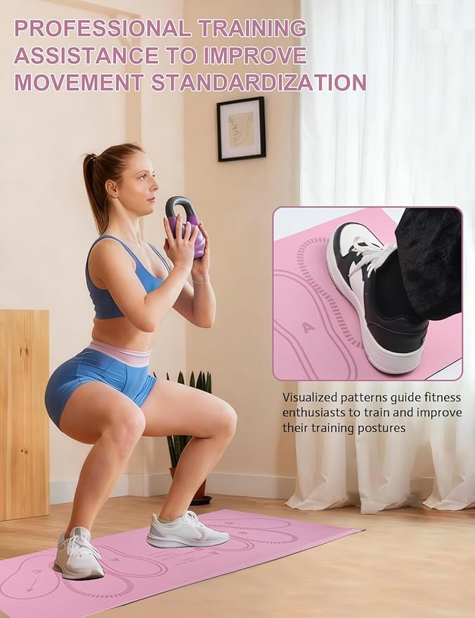 Squat Mat with Foot Position,Large Squat Target Pad 30'' X 13.8'',4mm Thickness Squat Mat Foot Positioning, Exercise Mat for Squats, Leg and Abdominal Workouts