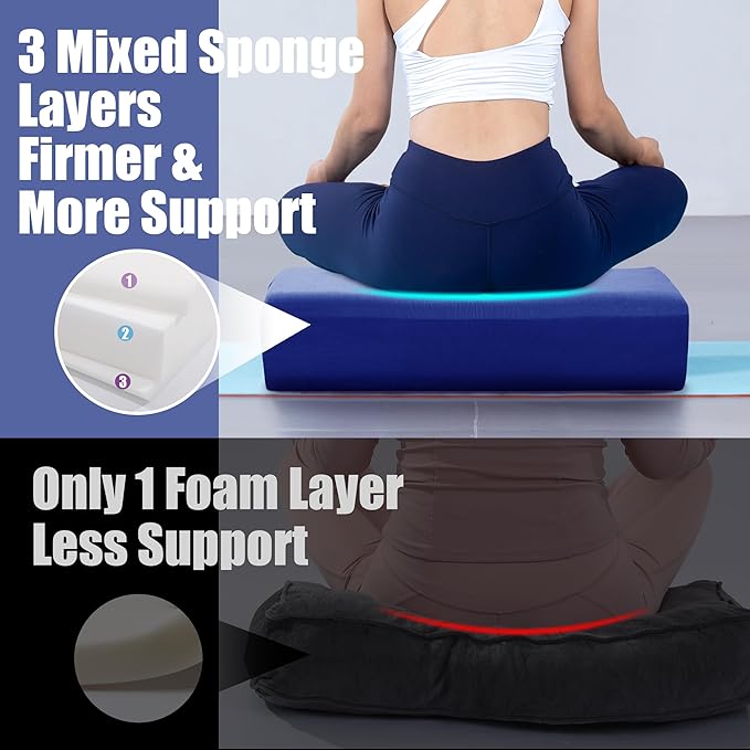 MABOZOO Yoga Bolster Pillow, Triple-Layer Sponge Rectangular Yoga Bolster with Carry Handle Meditation Pillow with Washable Cover for Restorative, Meditation