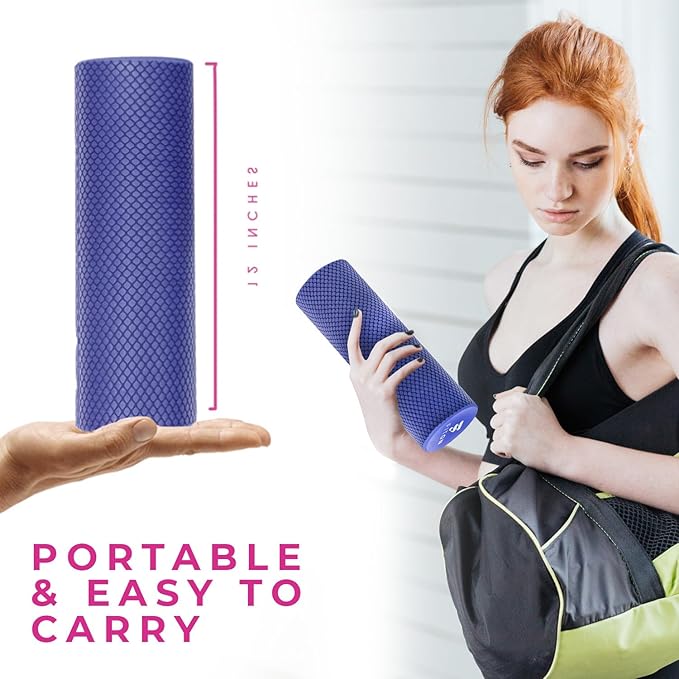 FitOn Recovery Fitness Foam Roller - High Density Travel Exercise Roller for Muscle Recovery, Massage and Deep Tissue Relief - Compact and Portable for Exercise, Travel, and Fitness - 12"x4", Purple