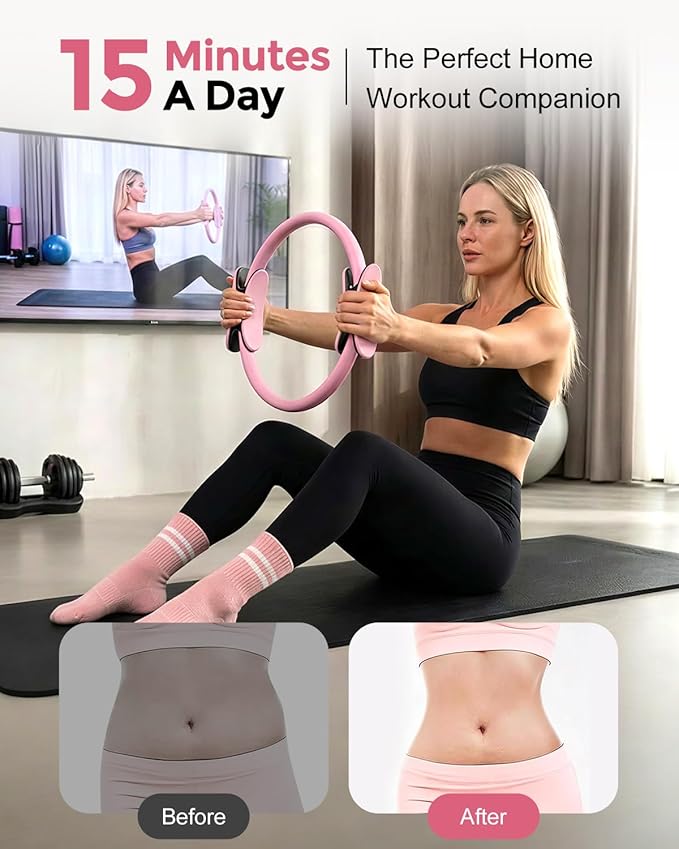 Home Pilates Essentials Kit for Women, Magic Circle Pilates Equipment Ring and Ball Set, 6 Resistance Bands Workout Guide Video for 28 Day Pilates Essential Challenge Starter Kit for Beginners