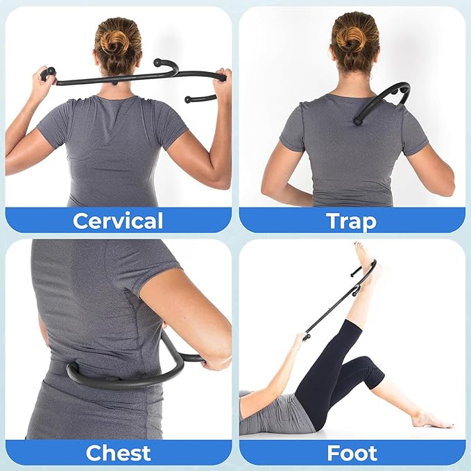Massage Trigger Point Cane, Body Deep Tissue, Handheld Back, Neck, Shoulder, Leg and Feet Massager Rod, Muscle Release Tool Self Massage Hook Cane for Women & Men, Black