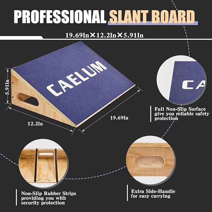 CAELUM Slant Board for Squats, Training Incline Board for Knees Over Toes, Wooden Non-Slip 25 Degree Incline Durable Board for Calf Stretch, Weightlifting, Fitness, 1000 Lbs Weight Capacity