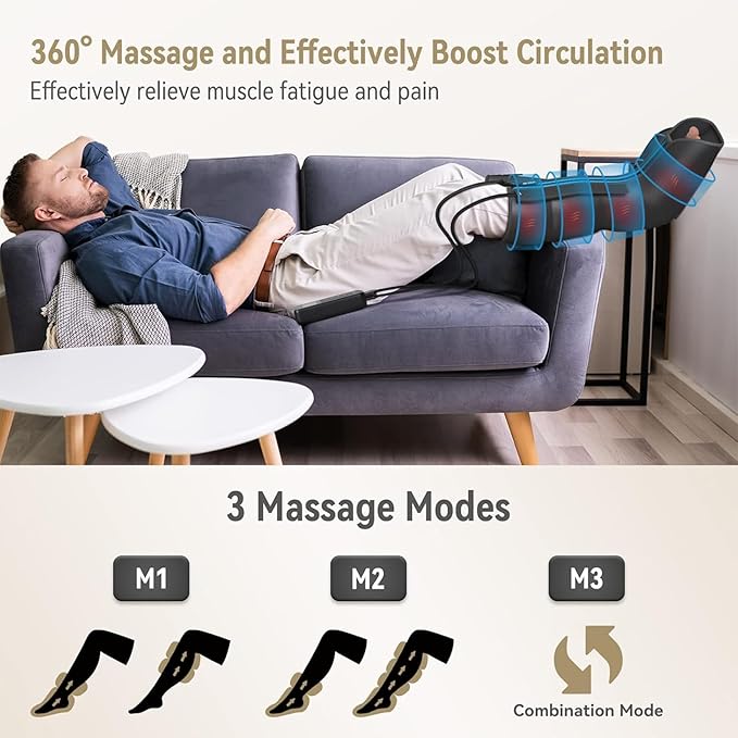 FIT KING Leg Massager with Heat and Compression Therapy, Leg Compression Massage for Circulation, Swollen Leg, RLS Pain & Fatigue Relief, Foot Calf Massager Boots, Recovery Pressure Boots