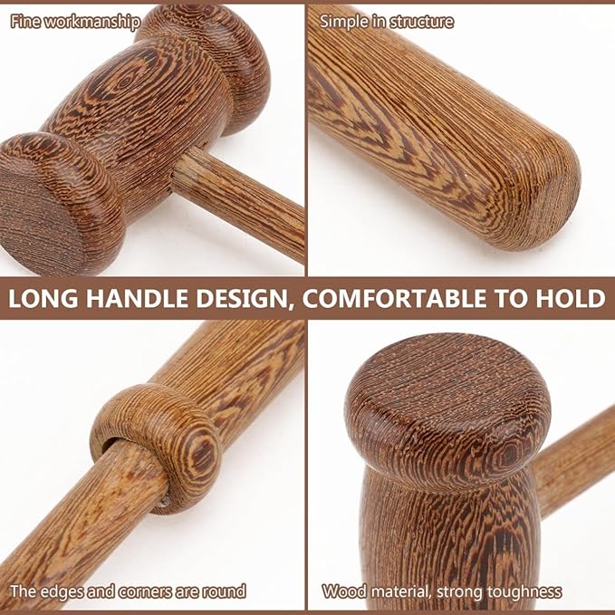 Back Massager Handheld Wooden Massage Hammer for Body Pain Relief Neck Shoulder Leg Feet Relaxation 15.74 Inch Long Handle Tool