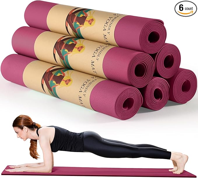 Timgle 6 Pack Yoga Mats Bulk 68 x 24 Inches Non Slip Exercise Yoga Mat 4 mm Thick Anti Slip Tear Resistant Sports Gym for Fitness Stretching Home Workout and Studio
