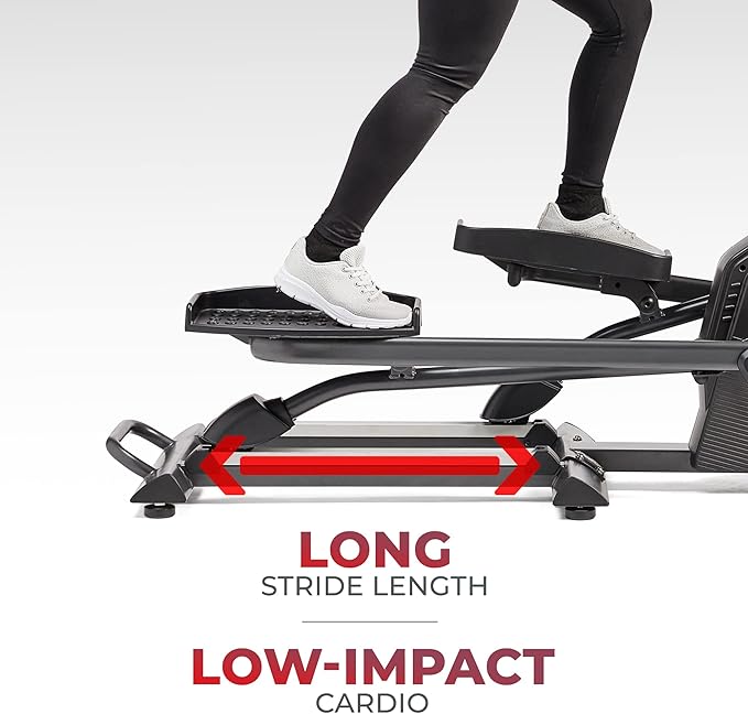 Sunny Health & Fitness Elliptical Exercise Machine, Silent Training, Long Stride Full Body Workout, Adjustable Resistance, Pulse Sensor, SunnyFit App via Bluetooth, Electric or Manual