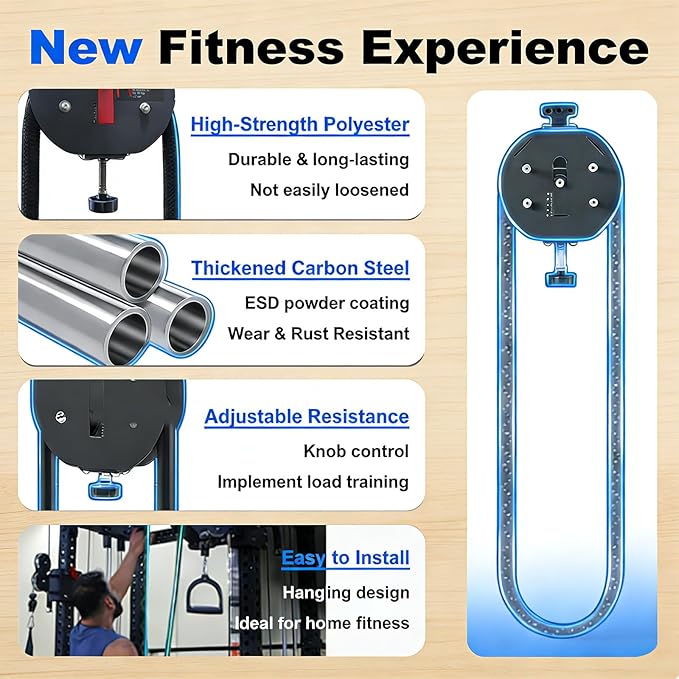 Endless Rope Trainer | Adjustable Resistance Trainer Machine | Suspension Endless Rope Pulley System| Closed-Loop Nylon Rope | Home Gym Infinity Rope for Interval Resistance Training Black