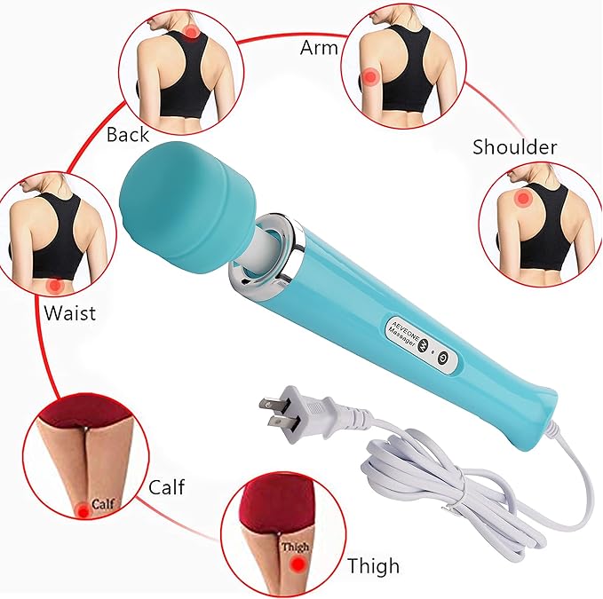 Wired Powerful Handheld Electric Massager with Strong 10 Modes Personal Back Massage for Sports Recovery, Muscle Aches, Relaxing Body (Light Blue)