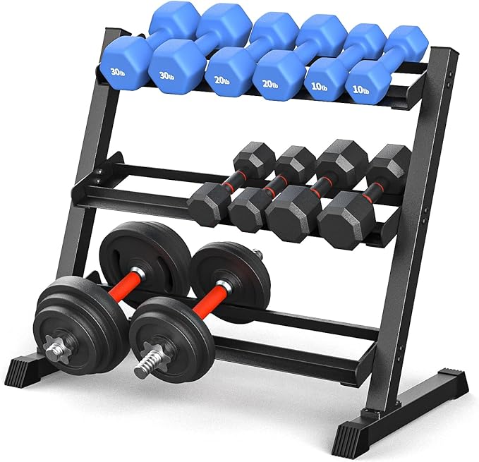 KHAMAL Dumbbell Rack Stand Only - 3-Tier Weight Rack Heavy Duty Dumbbell Stand Space-Saving For Home Gym Organization, Dumbbell, Barbell