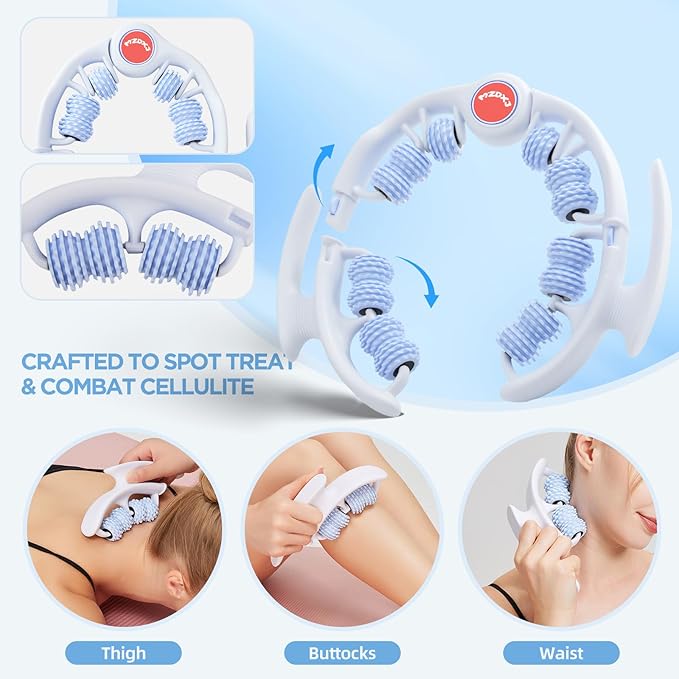 Cellulite Massage Tool - Lymphatic Drainage Massager - Muscle Roller, Deep Fascia Massage, Dimpled Skin Removal, Legs/Thighs/Buttocks, Anti-Cellulite Roller, Smooth Skin, Pain Relief (Blue)