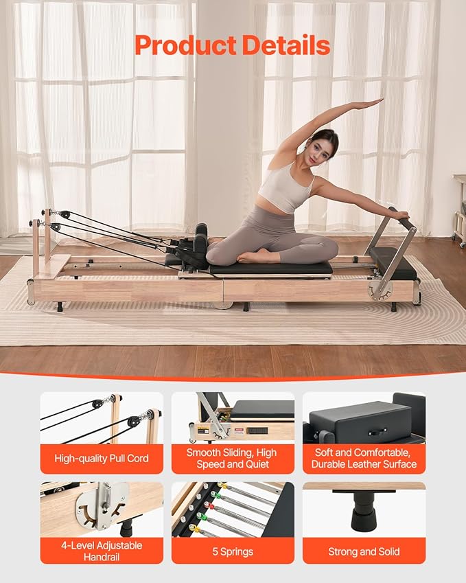 VEVOR Pilates Reformer Machine, Pilates Workout Equipment for Home Gym Studio Use, Pilates Reformer with Sitting Box and Jumpboard，fit for Beginners & Advanced Users