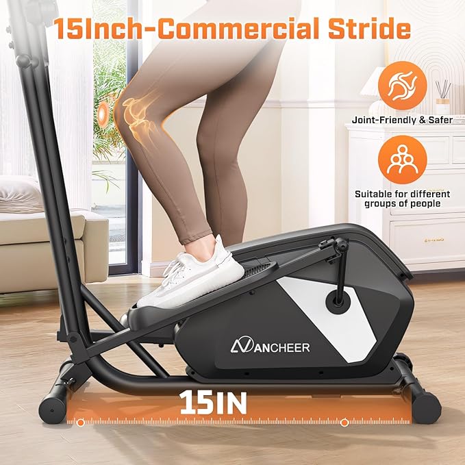 ANCHEER Elliptical Machine, Elliptical Exercise Machine for Home with Ultra-Quiet Magnetic System, Elliptical Trainer with 14 Resistance Levels&15IN Stride,Max 400LBS Loading Capacity