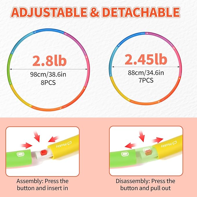 Weighted Exercise Hoop for Adults, 2.2lb&2.8lb Adjustable Fitness Hoop, 8 Detachable Hoop Sections with Jump Rope & Storage Bag, Home Gym Workout