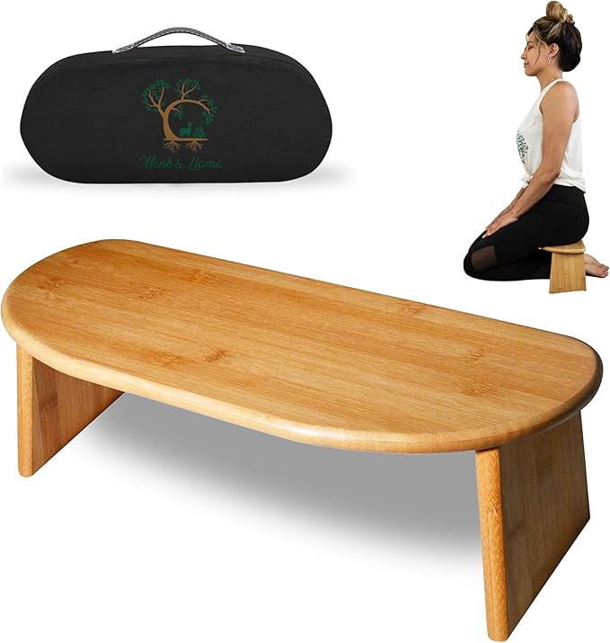 MONK & LLAMA Monk & Llama Meditation Bench Black- Foldable, Ergonomic, Bamboo Kneeling Stool— Perfect Seiza Bench Meditation Stool Chair for Prayer & Travel - Deeper & Enjoyable Sessions