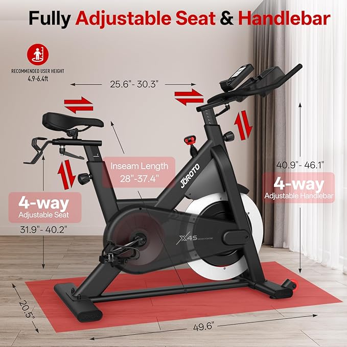 JOROTO Exercise Bike, Magnetic Stationary Bikes for Home with 40LBS Flywheel, App Supported Indoor Bike with 350LBS Weight Capacity, Low Noise,Digital Monitor,Bottle and Tablet Holder